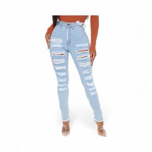 Fashion Nova Ripped Straight Leg Jeans - Blue
